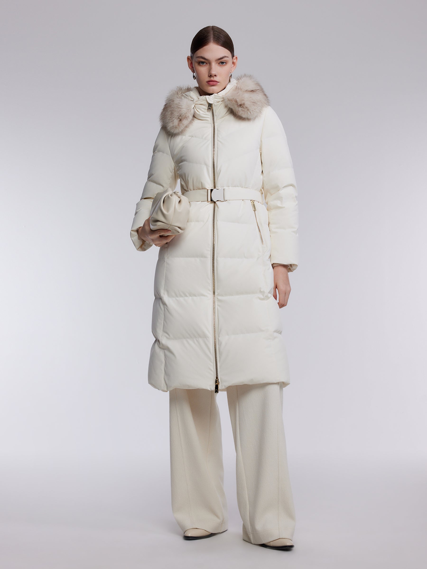 [Preview] Hooded Goose Down Belted Overcoat GOELIA