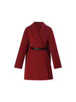 Cashmere Wool Blend Double-Faced Women Cape Coat With Leather Belt GOELIA