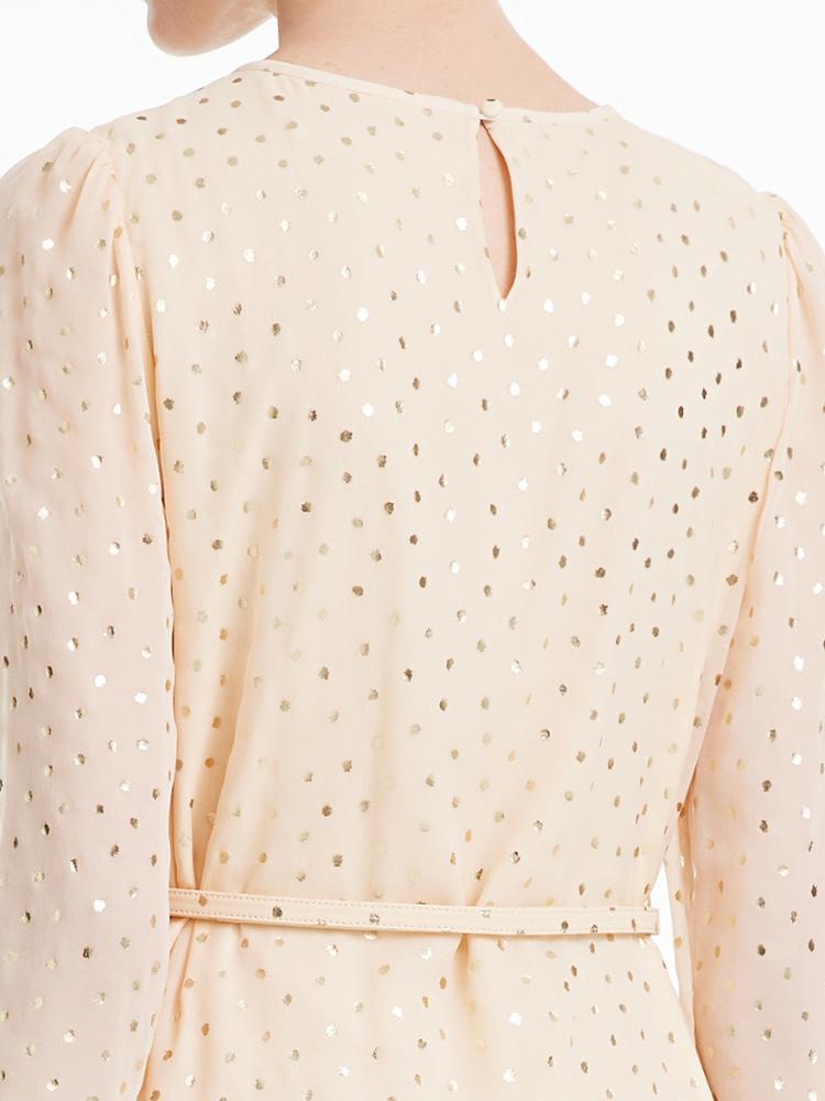 10 Momme Silk Polka Dot Midi Dress With Belt GOELIA