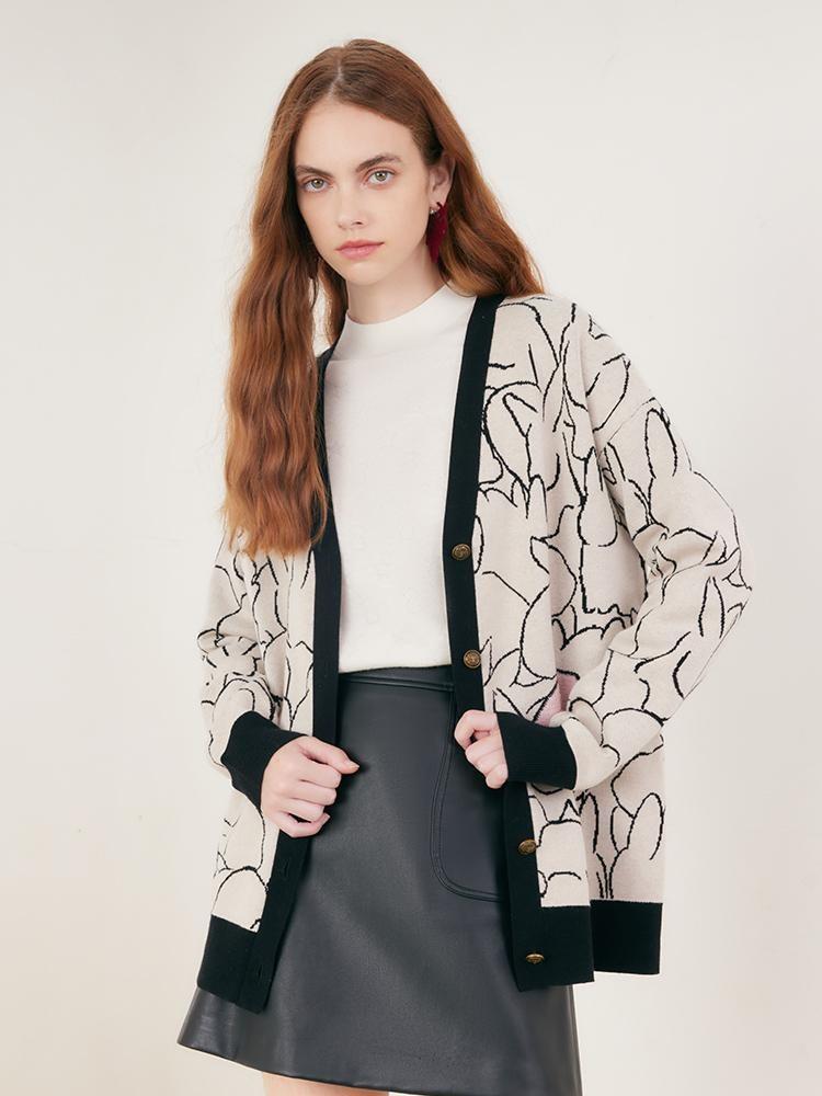 Woolen Jacquard Oversized Cardigan GOELIA