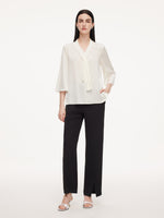 22MM Mulberry Silk Tie Neck Women 3/4 Sleeve Blouse GOELIA