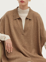 100% Cashmere Polo Collar Poncho Sweater GOELIA