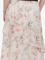 10MM Mulberry Silk Floral Print Women Tiered Skirt GOELIA