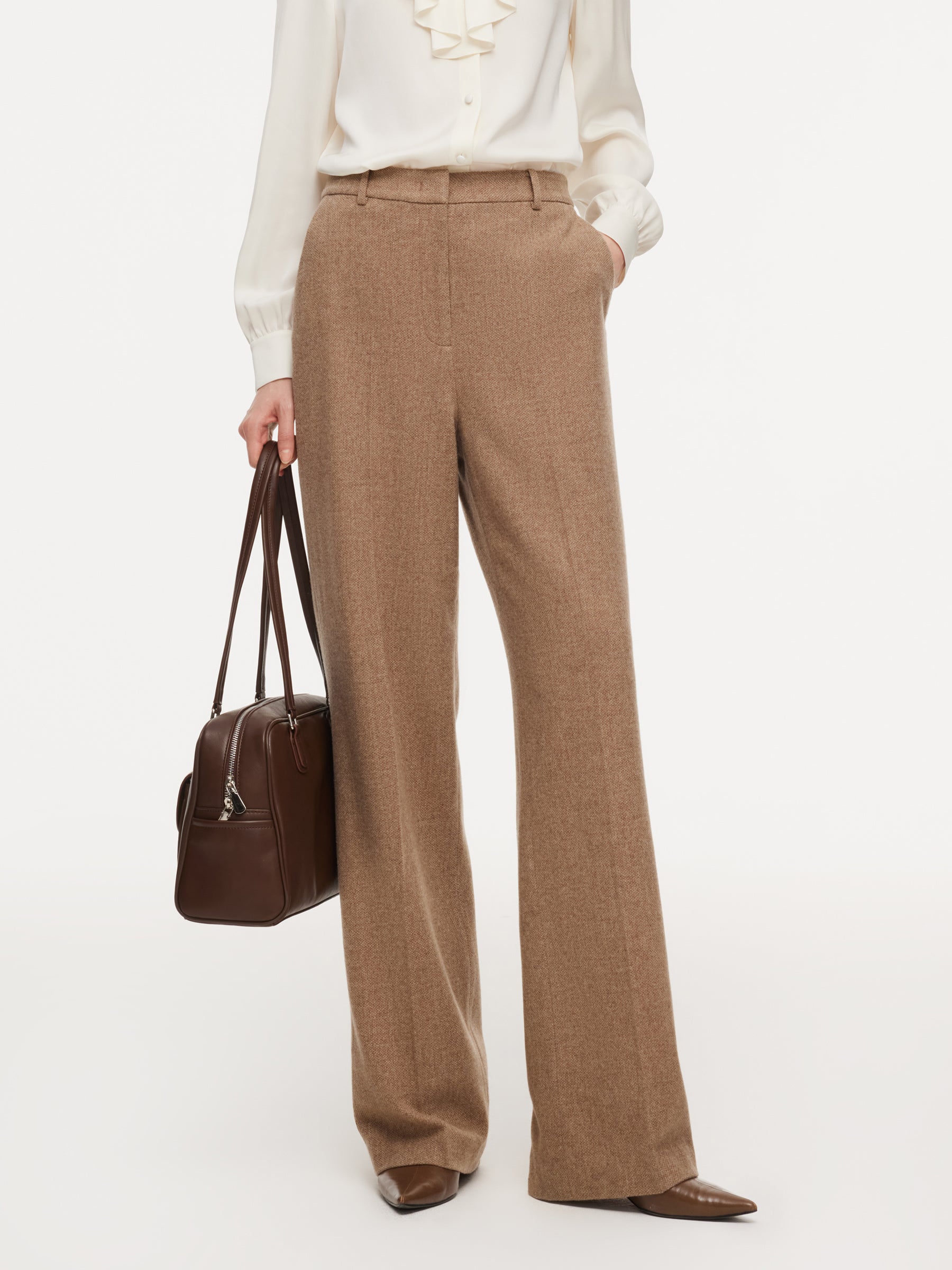 Washable Wool Cashmere Blend Straight Leg Women Pants GOELIA