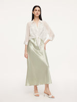 10MM Mulberry Silk Tie Front Women Sheer Shirt GOELIA