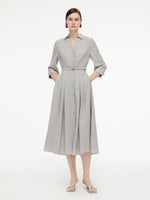 [Preview] Triacetate Blend Women Belted Maxi Shirt Dress GOELIA