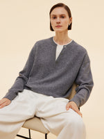 100% Wool Faux Two-Piece Women Sweater GOELIA