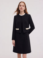 Cotton Blend Cropped Jacket And Ruffle Sleeveless Mini Dress Two-Piece Set GOELIA
