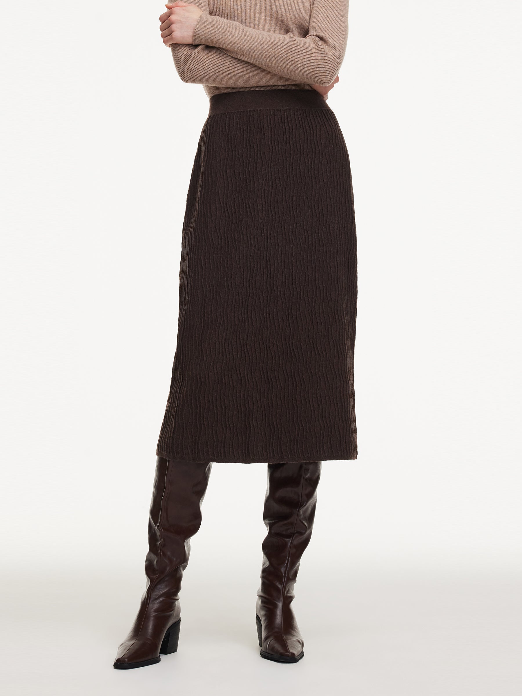 Ribbed Knitted Column Women Skirt GOELIA
