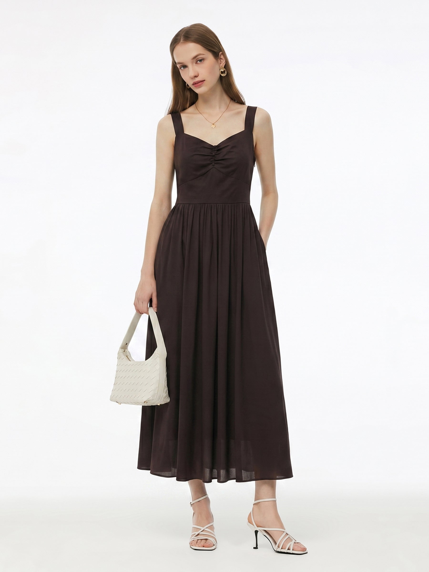 Cotton Sleeveless Women Maxi Dress With Detachable Chest Pads And Floral Choker GOELIA