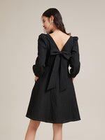 Detachable Bow Jacquard Mini Dress GOELIA