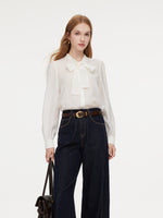 [Preview] Acetate Blend Lace Bow Tie Women Shirt GOELIA