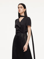 [Preview] 22MM Mulberry Silk Asymmetrical Hem Women Blouse With Ribbon GOELIA