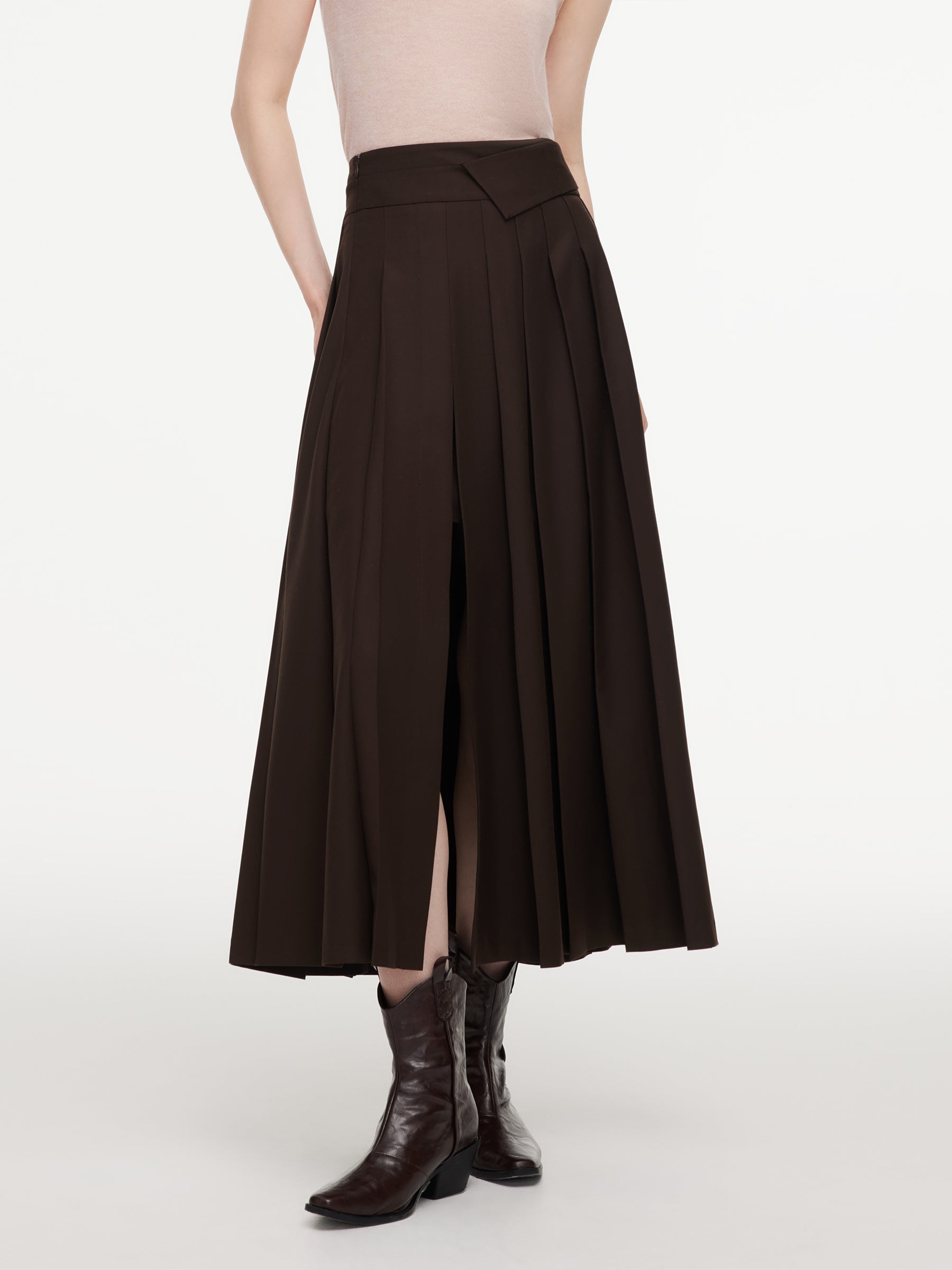 [Preview] A-Line Side Slit Women Pleated Skirt GOELIA