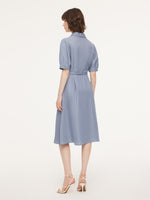 Acetate Tencel Linen Blend Women Midi Dress With Silk Scarf And Belt GOELIA