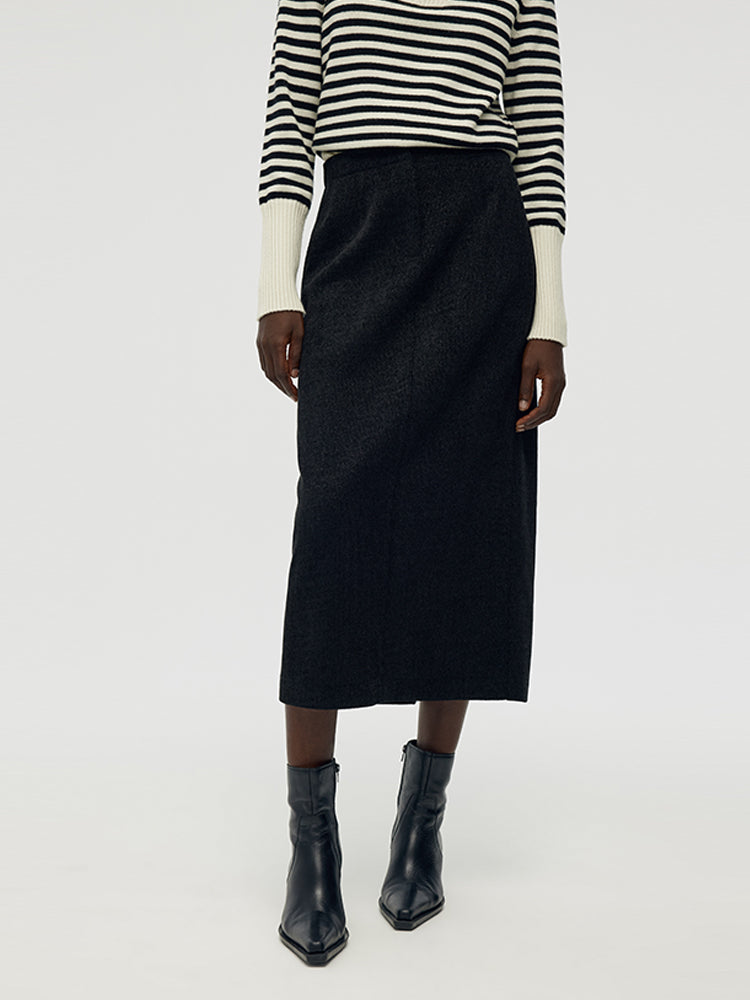 Back Slit Knitted Women Column Midi Skirt GOELIA