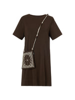 [Preview] Round Neck Women Long T-Shirt With Crossbody Bag GOELIA