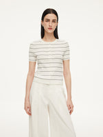 Lyocell Blend Stripe Round Neck Women Cardigan GOELIA