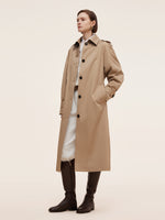 Cotton Self-Tie Belt Women Long Trench Coat GOELIA