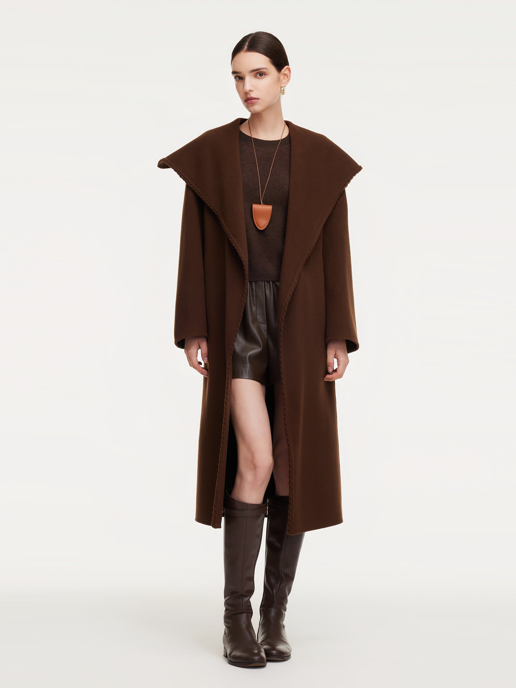 Cashmere Wool Blend Wide Collar Double-Faced Women Wrap Overcoat GOELIA