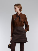 [Preview] Faux Suede Women Shirt With Ribbon GOELIA