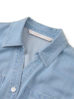 100% Cotton Denim Women V-Neck Maxi Shirt Dress With Belt GOELIA