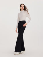 Wool Blend Denim Adjustable Waist Women Flared Jeans GOELIA