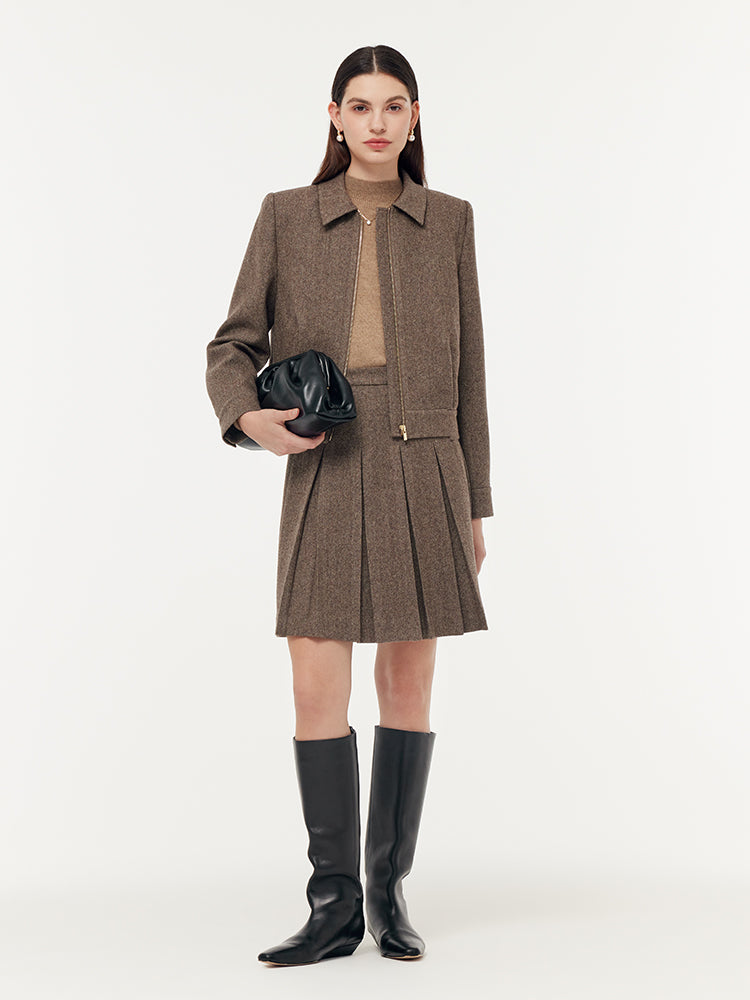 100% Washable Wool Zip Up Women Jacket GOELIA