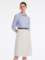 Acetate Shirt And Half Women Skirt Two-Piece Set With Leather Belt GOELIA