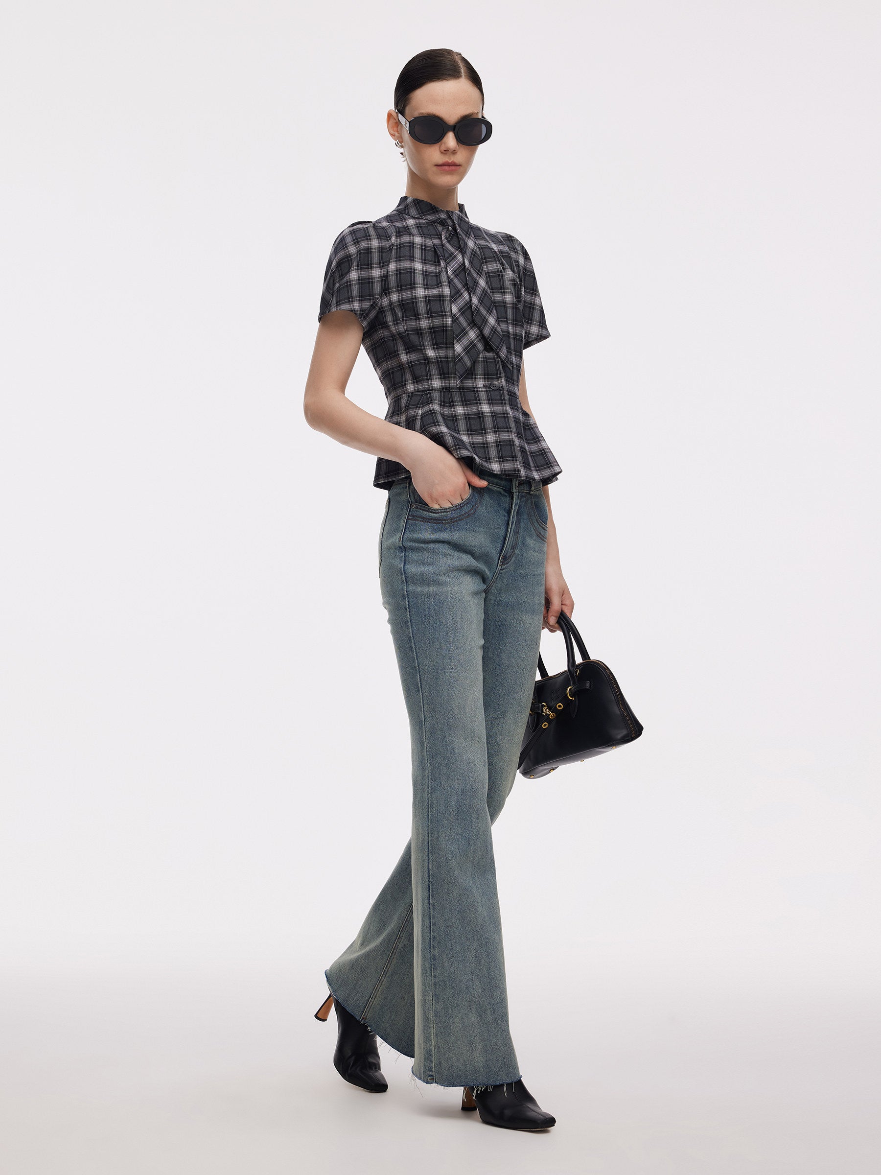 Denim High-Waisted Women Flared Jeans GOELIA