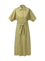 Gathered Waist Stretch Women Maxi Shirt Dress With Belt GOELIA