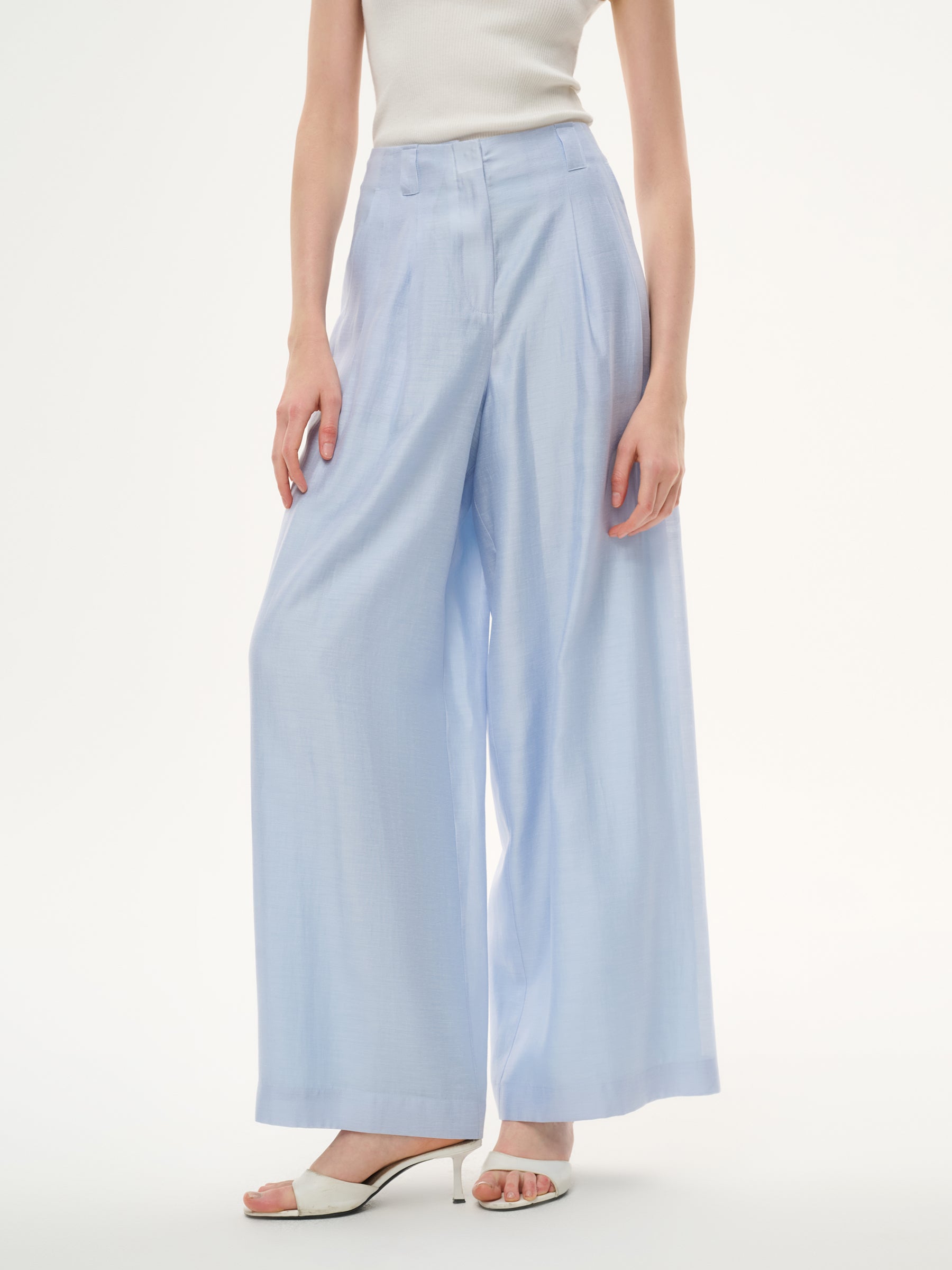 Tencel Acetate Linen Blend Women Straight Leg Pants GOELIA