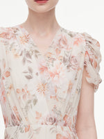 10MM Mulberry Silk Floral Print Women V-Neck Maxi Dress GOELIA