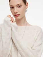Cashmere Boat Neck Pointelle Knit Women Sweater GOELIA