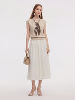 Silky Scarf Neck Knit Top And Acetate Blend Skirt Two-Piece Set GOELIA