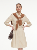Cotton Letter Embroidered Women Belted Midi Shirt Dress With Detachable Sailor Collar GOELIA