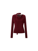 Tencel Wool Blend Cowl Neck Women Knit Top With Ribbon GOELIA