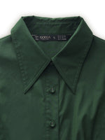 Dark Green Gathered Waist Women Maxi Shirt Dress GOELIA