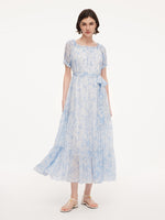 10MM Mulberry Silk Convertible Neck Women Belted Maxi Dress GOELIA