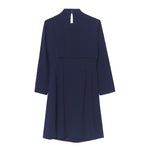 Triacetate Stand Collar Gathered Waist Midi Dress GOELIA