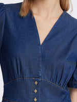 Gathered Waist Denim Women Midi Dress GOELIA