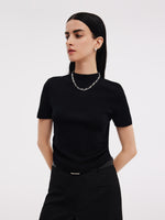 Tencel Acetate Blend Women Side Pleat Knit Top GOELIA