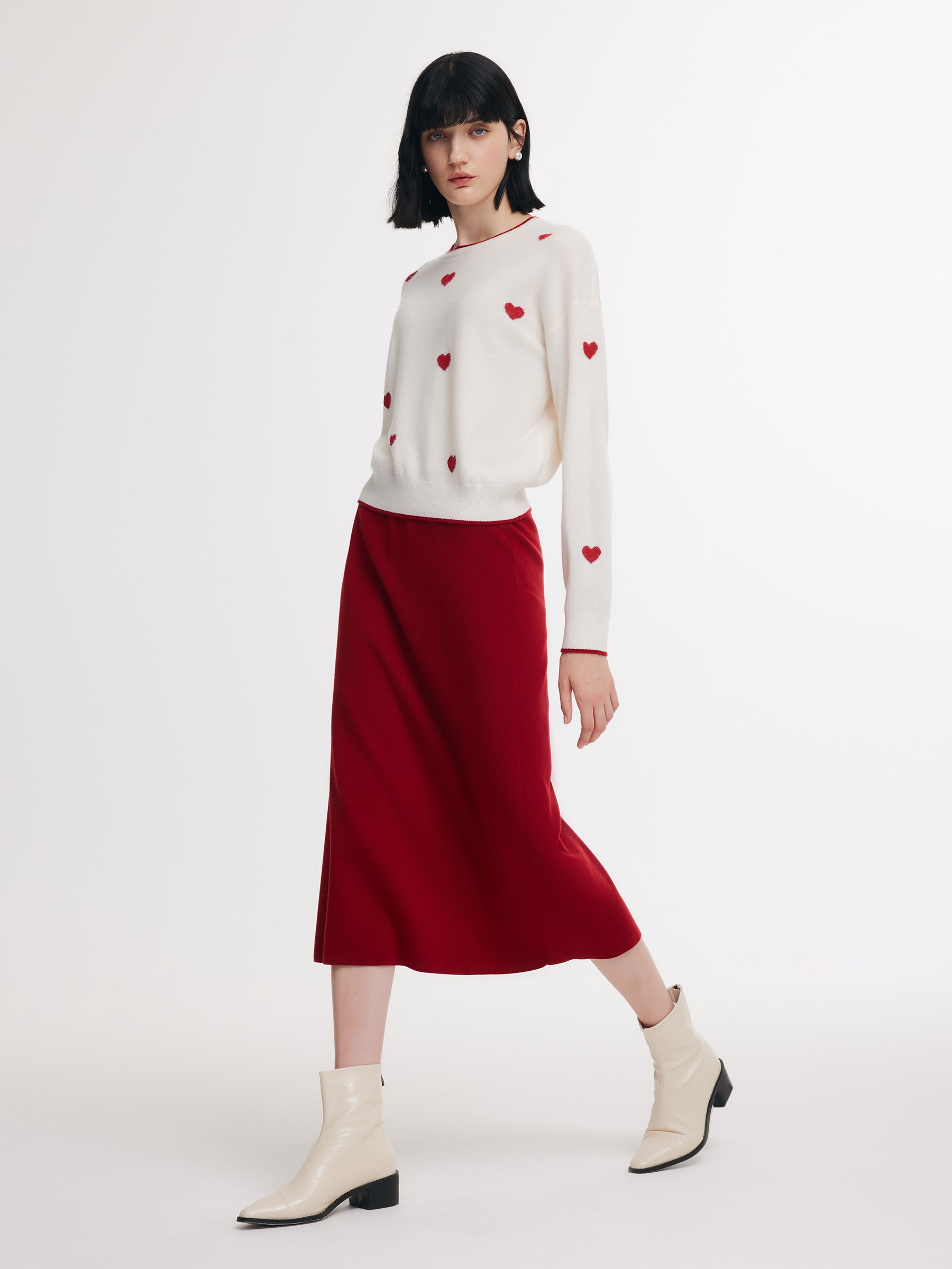 Lyocell Wool Blend Jacquard Knit Top And Skirt Two-Piece Set GOELIA