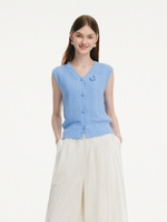 100% Cotton Textured Women Knit Vest With Detachable Knit Flower GOELIA