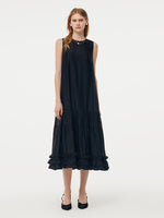 Tencel Ruffle Hem Women Tiered Vest Midi Dress With Slip Dress And Belt GOELIA