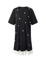 Faux Two-Piece Silver Heart Ruffle Hem Women Knit Mini Dress GOELIA