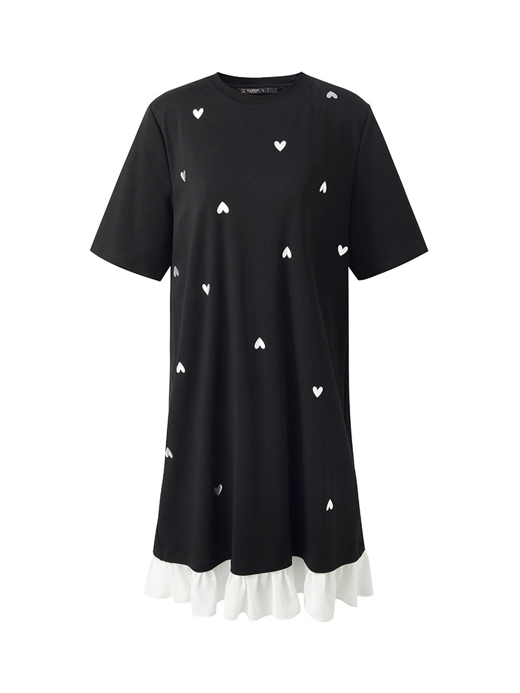 Faux Two-Piece Cap-Sleeve Asymmetric Plaid Dress