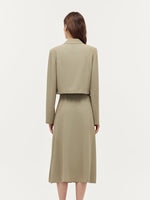 Crop Blazer And Camisole And Pleated Midi Skirt Three-Piece Set GOELIA