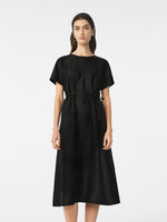 18 Momme Xiang Yun Silk Gathered Waist Women Midi Dress With Pockets GOELIA