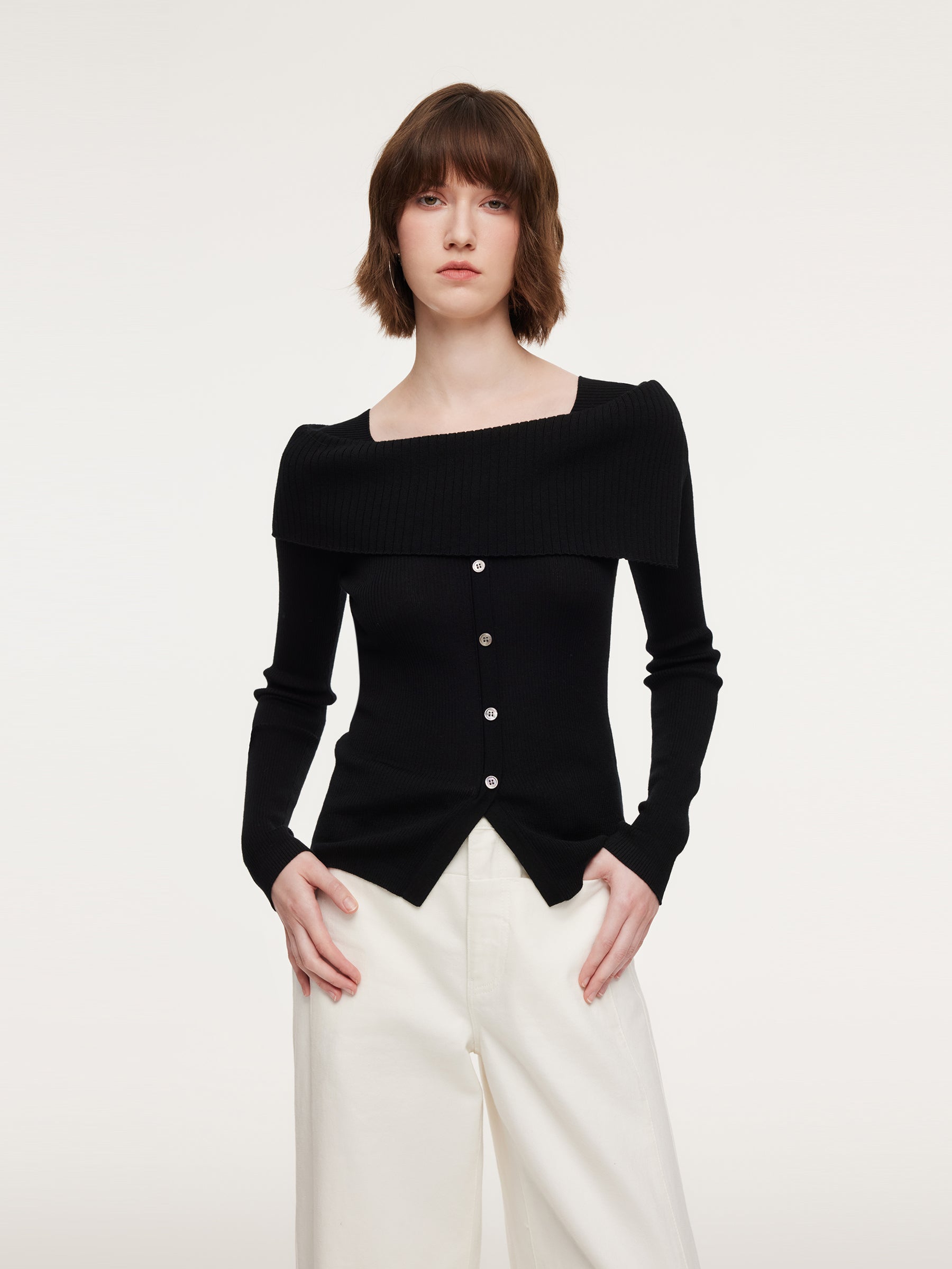 [Preview] 100% Wool Boat Neck Women Knit Top GOELIA